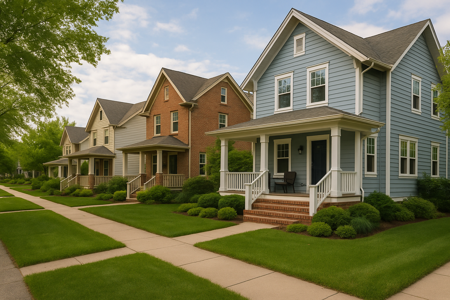 Cozy neighborhood street in Arlington Heights lined with charming homes featuring welcoming front porches, manicured lawns, and a family-friendly atmosphere ideal for first-time buyers.